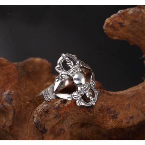 925 Sterling Silver Tibetan Buddhism Vajra Dorje Ring A3573