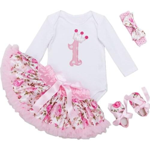 Tutu Baby Set for Birthday Gifts Spring Autumn Long Sleeve Romper Pettiskirt Headband Shoes 4pcs 1st Birthday Clothing Sets