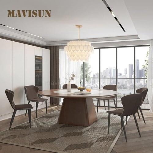 Round Dining Table With 8 Chairs For Large Villa 1.8m New Chinese Solid Wood Dining Table With Turntable Simple Wooden Furniture