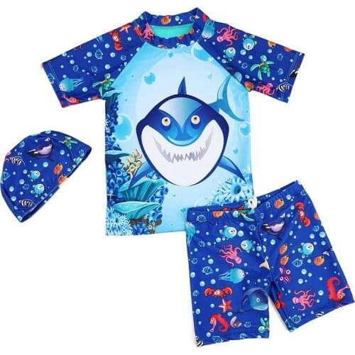 Fashion Swimable For Boy Fashion Swimsuit Kids Boy Wetsuit Swimming New Summer Bathing Baby Sunscreen Cartoon 3Pcs Boys Bathwear