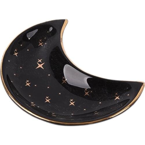 Small Moon Jewelry Dish Tray,Earring Dish, Decorative Ceramic Trinket Dish, Modern Accent Tray for Vanity