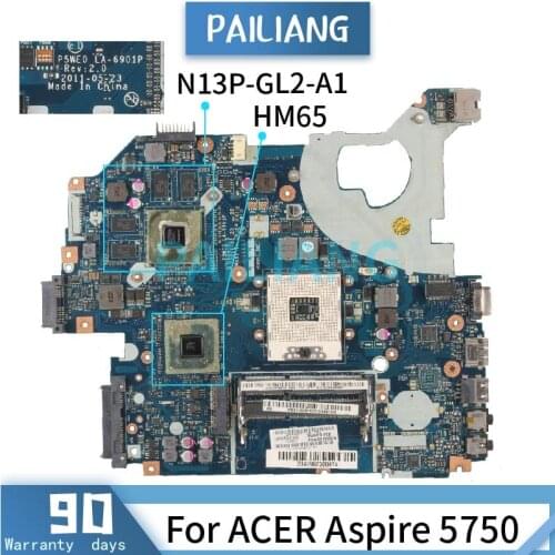 Mainboard For ACER Aspire 5750 Laptop motherboard LA-6901P HM65 N13P-GL2-A1 DDR3 Tested OK