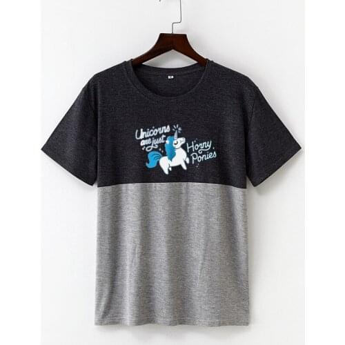 Fashion Women Plus Size Unicorn Print Tees Korean Style O-neck Short Sleeve Casual Female Cotton Summer Girl Tshirt LadyT-shirt