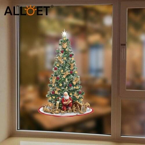 Cartoon Christmas Santa Tree Jesus Window Sticker Reusable Home Office DIY Wallpaper Festive Party Wall Decoration