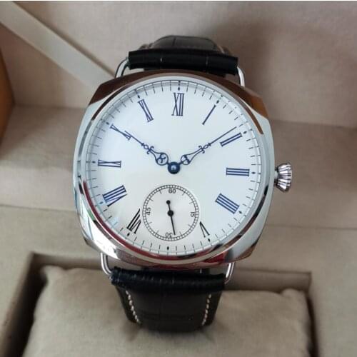 No LOGO 47mm 316L polished stainless steel case Rice white Dial black curlicue hollowed hand Mechanical Hand Wind Mens watch