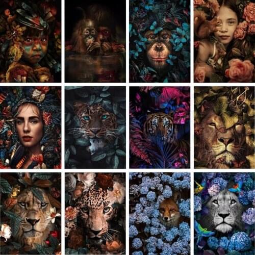 GATYZTORY DIY Painting By Numbers Flower Animal Oil Painting HandPainted Home Decor Gift Canvas Drawing