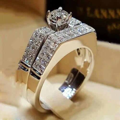 Fashion Boho Crystal Zircon Wedding Ring Set Fashion Stone Finger Ring Promise Bridal Engagement Rings for Women Jewelry