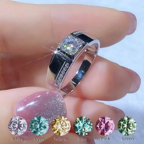 Real Moissanite Ring 0.5CT for Men Half one carat classic Not adjustable 18K White Gold Plated 925 Silver Anniversary Ring