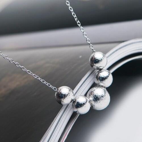 Natural Gibeon Iron Meteorite Pendants 8-10mm Ball Sphere Moldavite Silver Round Beads New Gift Women Men Necklace AAAAA