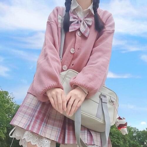 New 2020 Japanese Student Out Knitting Loose Women Jk Sweater Loose V-Neck Regular Long Sleeves Student Loose Cardigan Sweater