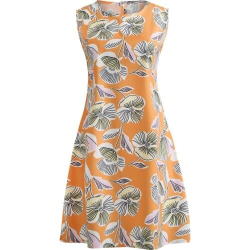 New nighty Style Sleeveless with Bow 3D Skull Floral Print 2018 Summer Women O-neck Orange Dress A-line Party Sexy Casual Dress