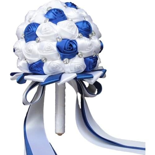 Newest arrived royal and white artificial crystal bridemaid wedding bouquets wedding bouquets for wedding decoration