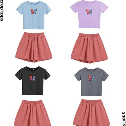 Butterfly Print Womens Pajamas Set Aesthetic Post Sleepwear Pajamas Home Wear Night Wear Lady Tracksuit Literary Outfit Set Girl