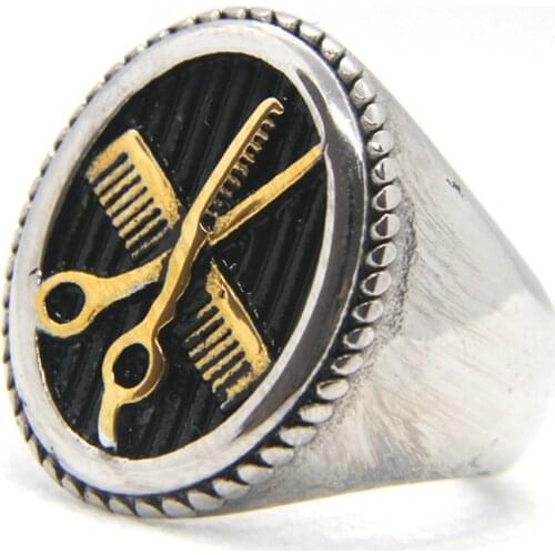 Support Dropship Newest Size 7-14 Scissors Comb Hairdressing Ring 316L Stainless Steel Band Party Ring
