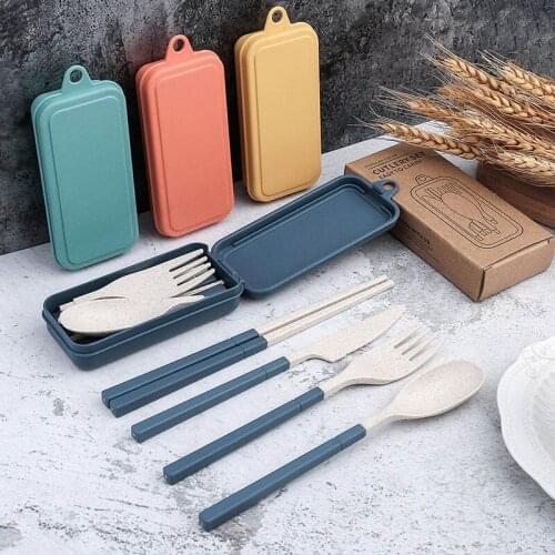 Portable 4Pcs/Set Travel Tableware Multi Purpose Folding Chopsticks Wheat Straw/PP Foldable for Picnic Camping Fork Cutlery Set