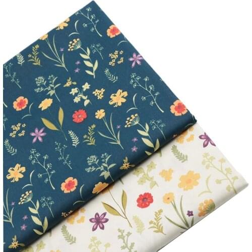 50cmx160cm Twill Printed Textile,Idyllic Flowers Cotton Fabrics for Girls Dress Sewing,Blankets Pajamas DIY Cloth By Half Meter