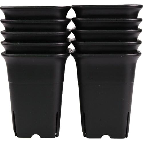 SHGO HOT-12PCS-Pack Black Square Plastic Succulent Plant Pot for Plant Flowers Cactus, Etc., Black Nursery Flower Pot