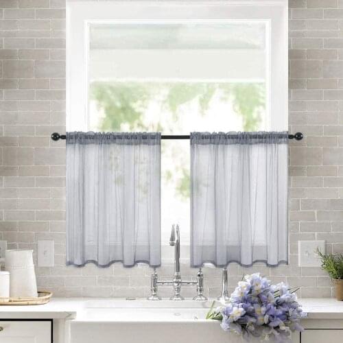 Sheer Curtains Waffle Weave Tier Half Window Curtains Tulle Drape Rod Pocket Short Curtain Voile Valance For Kitchen Bathroom