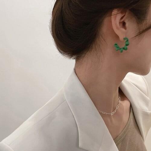 SRCOI Trend Twisted Shape Enamel Hoop Earrings Candy Color Geometric C-Shaped Metal Earrings Daily Party Fashion Jewelry Womens