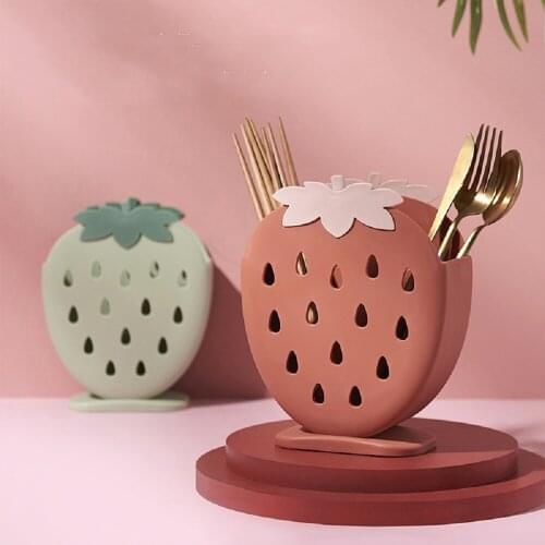 Strawberry Shape Tableware Holder Drain Rack Fork Spoon Storage Container Drainer Drying Rack Multifunction Utensil Holder Box