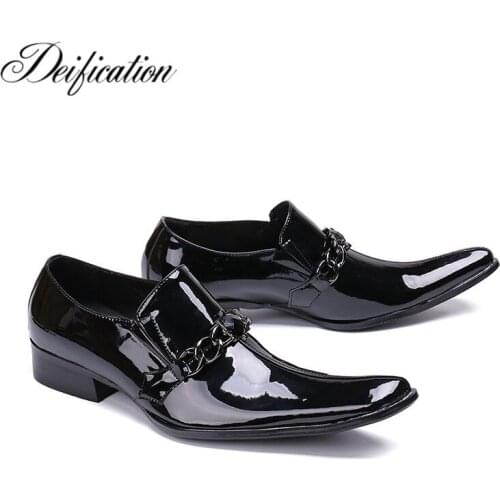 Deification Shiny Black Zapatos De Hombre Slip On Formal Dress Shoes Square Toe Man Office Party Dress Shoes Men Heren Schoenen