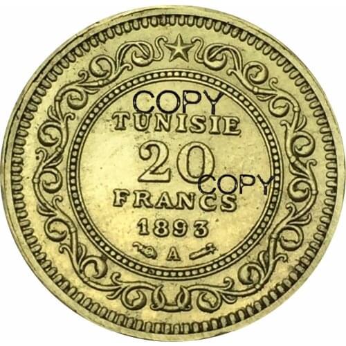 Tunisia 20 Francs Gold Coin 1893 A Brass Metal Copy Coin Commemorative COINS