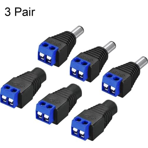 Uxcell 3Pair 5.5x2.1mm DC Power Jack Plug Adapter Connector for LED Strip CCTV Camera Cable Wire Ends,Blue