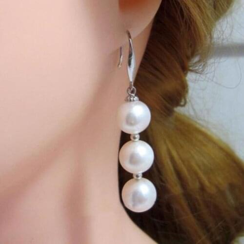 14K/20 White Gold Dangle Round 11-10MM AAA south sea white pearl earrings