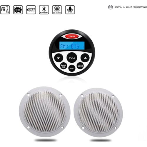 Waterproof Marine Bluetooth Stereo Audio System Radio FM AM Receiver MP3 Player+4inch Marine Speaker For UTV ATV Boat Motorcycle