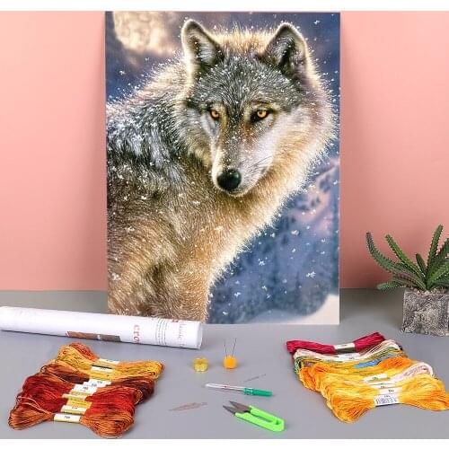 Animal Wolf Printed Water-Soluble Canvas 11CT Cross-Stitch Complete Kit Embroidery DMC Threads Handicraft Needlework Design