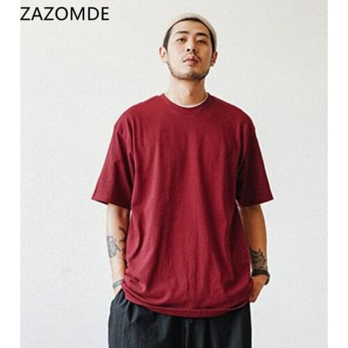 ZAZOMDE Cotton Harajuku Streetwear Blank T-shirt For Mens Fashion Male Tee Hip Hop Clothes Solid Plain Plus Size 5xl Oversized