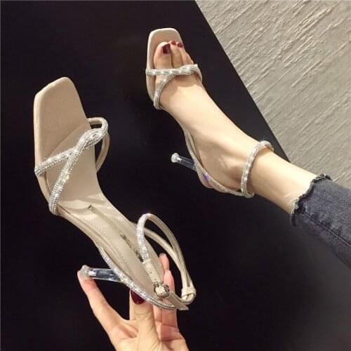 Ladies Summer High Heels Stiletto Buckle Strap Gladiator Sandals Peep Toe Shoes Women Party Crystal Sandals Shoes