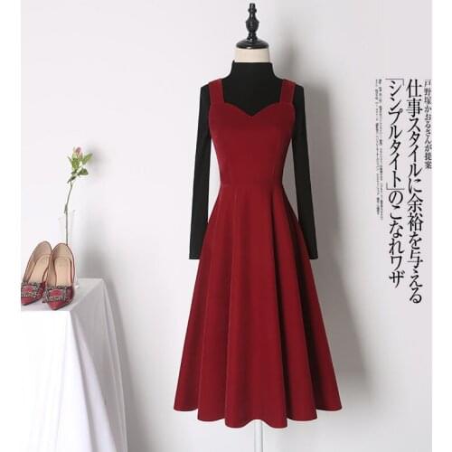 Women 2020 Autumn Winter Fashion Two-piece Suits Female Turtleneck Pullover Solid Color Tops Ladies Gold Velvet Dress Sets Q185