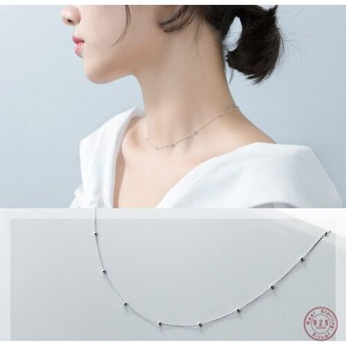 Genuine 100% 925 Sterling Silver Cross Chain Glossy Bead Choker Necklace Women Minimalist Fine Jewelry Cute Accessories