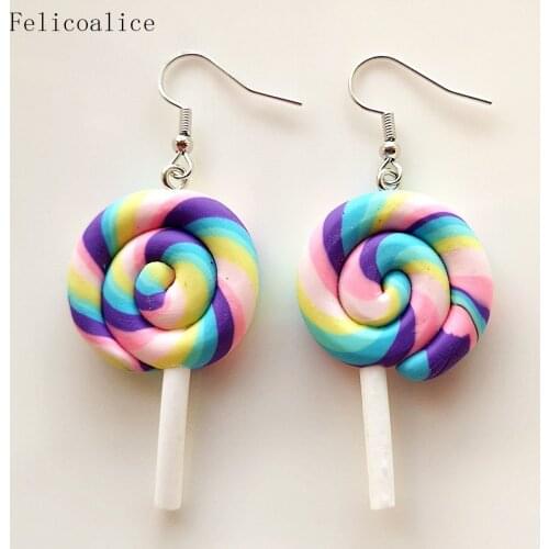 1 pair Clay Rainbow Color Lollipop Earring Charms Kawaii Jewelry Decoration for Women & Girl