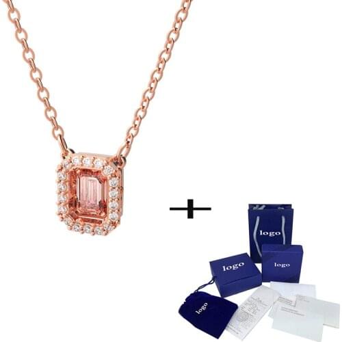 2021 Quality New Pink Octagonal Cut Fashion zodiac Necklace Is Suitable For Girls Charm Jewelry Romantic Gift For Girlfriend