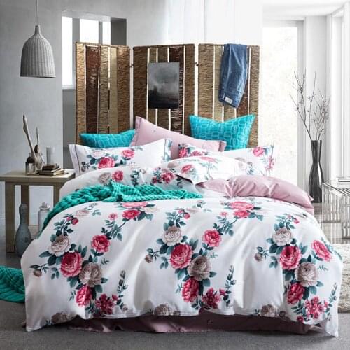 European Bedding Set Egyptian Cotton Bed Linen Soft Satin Textile for Home Floral Duvet Cover Pillowcases Bedspread on Bed 4pcs