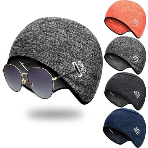 4Pieces Warm Skull Cap Helmet Liner with Glasses Hole Fleece Helmet Liner Active Beanie Winter Thermal Running Cycling Cap