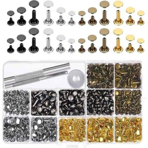 480Sets Iron Double Cap Rivets Tubular Metal Studs for Leather Crafts Repair