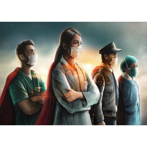 5D Diamond Painting Full Drill Round Our Frontline Heroes Diamond Mosaic Art Diamond Embroidery Earth Picture Wall Decoration