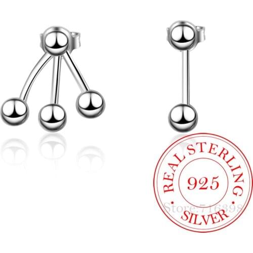 925 Sterling Silver Asymmetry Ball Stud Earrings for Women Gift Party Jewelry Accessories pendientes boucle d oreille