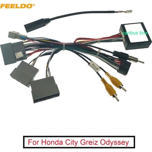 FEELDO Car Audio 16PIN DVD Player Power Calbe Adapter With Canbus Box For Honda City Greiz Odyssey Stereo Plug Wiring Harness