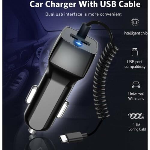 Universal Car Charger With USB Cable Mobile Phone Charger For iphone for Samsung Micro USB Type C Cable Fast Car Phone Charger