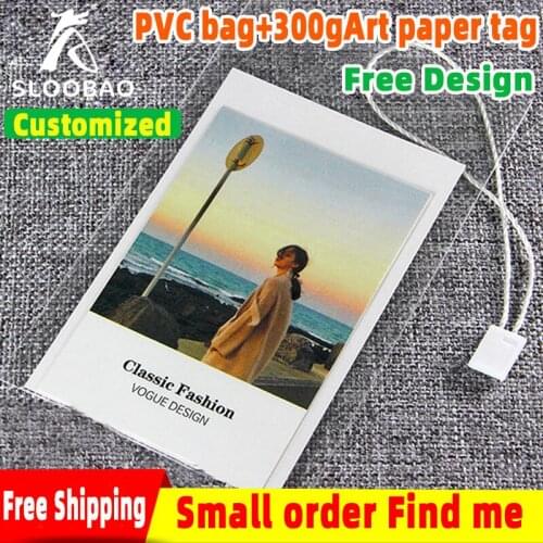 FreeShippingCustomized Mens womens Clothing opp Transparent PVC bag+300g Art paper Color printingTagsClothPrintedHangSwing