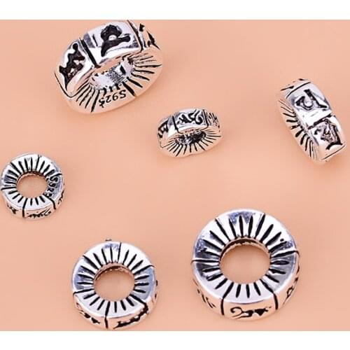 Buddhism Crystal Bead Accessories 925 Sterling Silver Six Word Mantra Separate DIY Handmade Necklace Bracelet Beading Accessorie