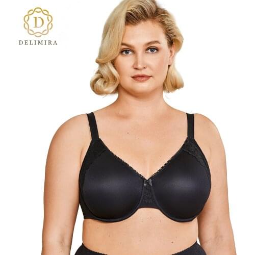 DELIMIRA Womens Minimizer Full Coverage Underwire Non Padded Cotton Bra Plus Size Black Beige