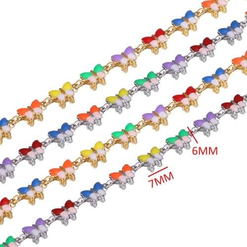 1m Width 6mm Stainless Steel Butterfly with Enamel Chains Roll for DIY Bracelet Necklaces Jewelry Making Supplies Wholesale