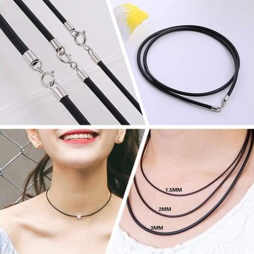 Black Rubber Leather Rope Choker/Necklace With 925 Silver Lobster Clasp Connector Buckle Cord Thread DIY Jewelry Accessories