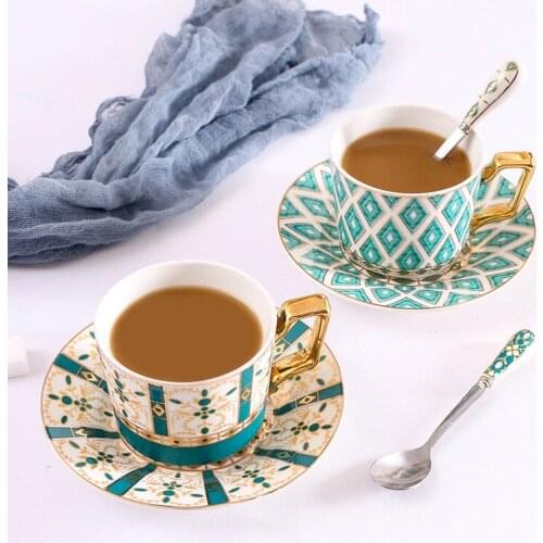 Porcelain tea set tea cup coffee cup saucer tilt pattern gold painting presents elegant fashion and popular European style Mug