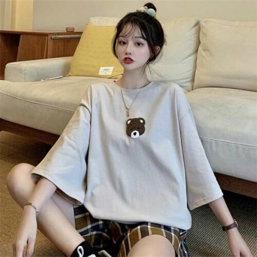 Lazy Bear Cartoon Tshirt Female Korean Harajuku Womens T-shirts Tops Japanese Kawaii Ladies Ulzzang Clothes For Women